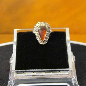 Southwest Sterling Triangle Red Fire Opal Ring